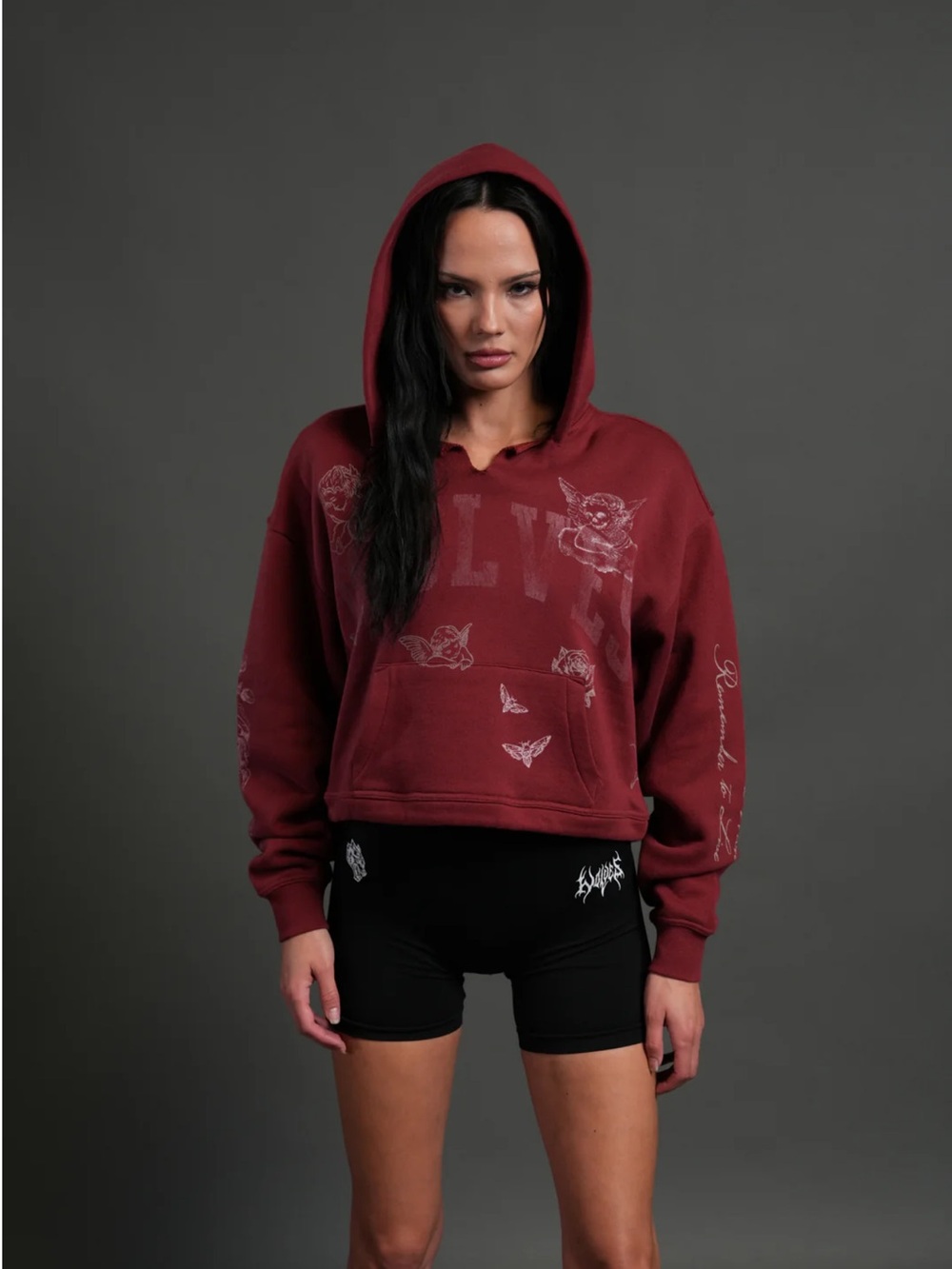FALLEN CHERUB DEMPSEY CROPPED HOODIE in CHERRY RED